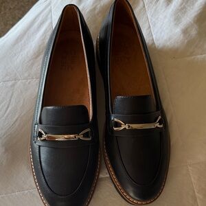 Naturalizer Black Leather Loafers with Gold Accent